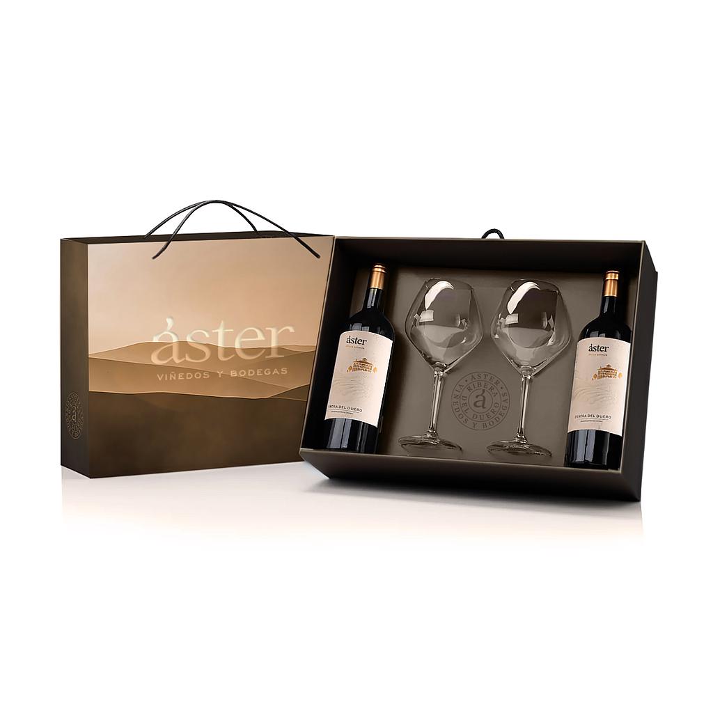 ESTUCHE 2 BOTELLAS VINO LA RIOJA ALTA ASTER 750 ML + 2 COPAS