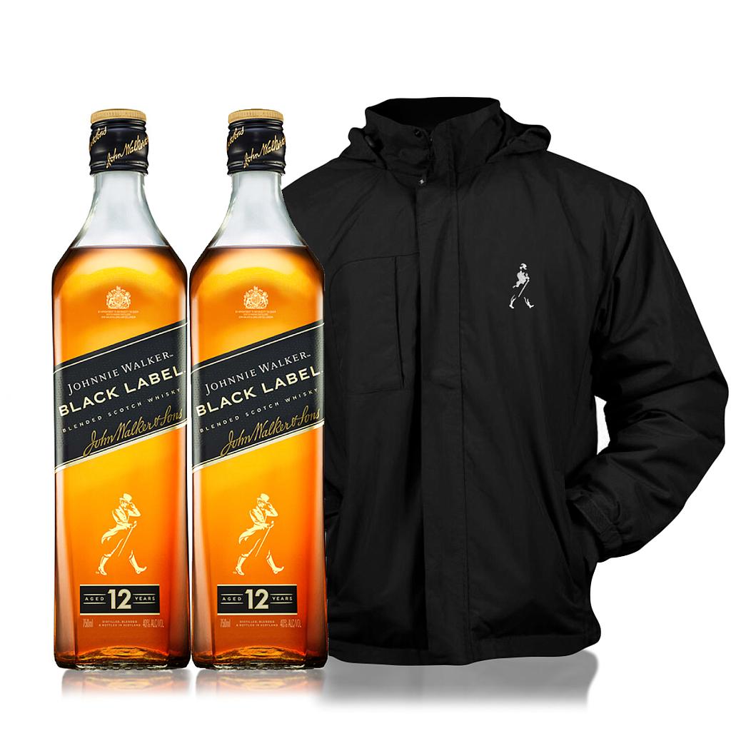2 WHISKY ESCOCES JOHNNIE WALKER BLACK LABEL 1 LITRO + CAMPERA DE OBSEQUIO