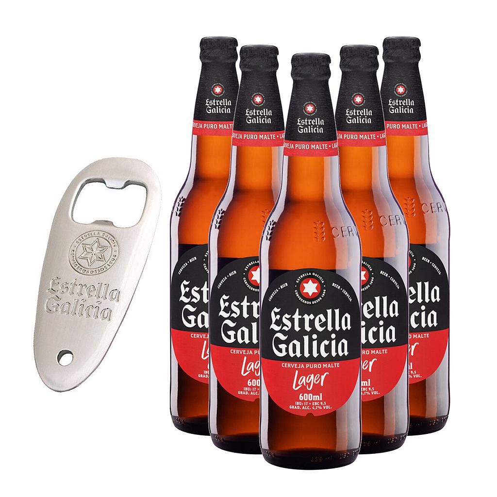 PROMO 6 CERVEZAS ESTRELLA DE GALICIA 600 ML + DESTAPADOR