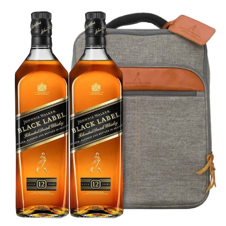 2 WHISKY ESCOCES JOHNNIE WALKER BLACK LABEL 1 LITRO + MOCHILA DE OBSEQUIO