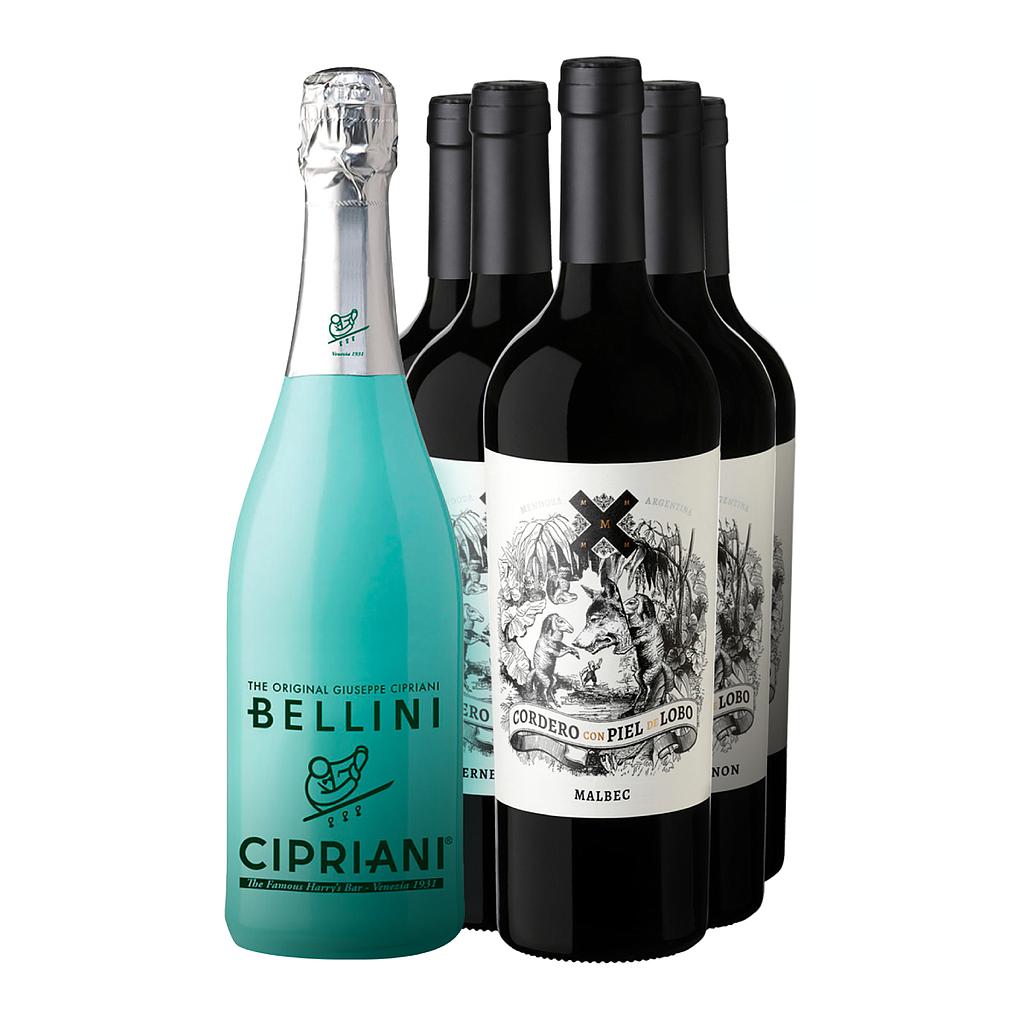 5 VINO CORDERO CON PIEL DE LOBO MALBEC 750 ML + COCTEL BELLINI CIPRIANI DE REGALO
