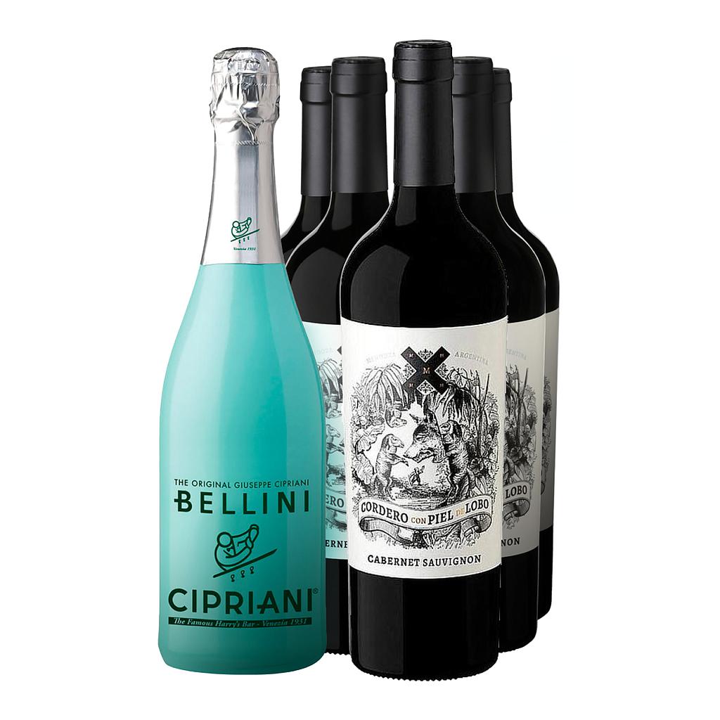 5 VINO CORDERO CON PIEL DE LOBO CABERNET SAUVIGNON 750 ML + COCTEL BELLINI CIPRIANI DE REGALO