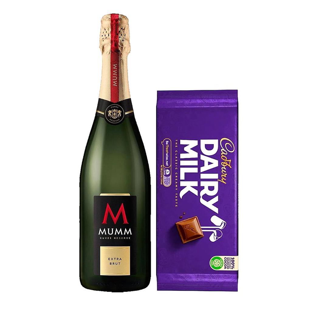 ESPUMOSO MUMM EXTRA BRUT 750 ML + CHOCOLATE CADBURY DAIRY MILK 180 GRAMOS DE OBSEQUIO
