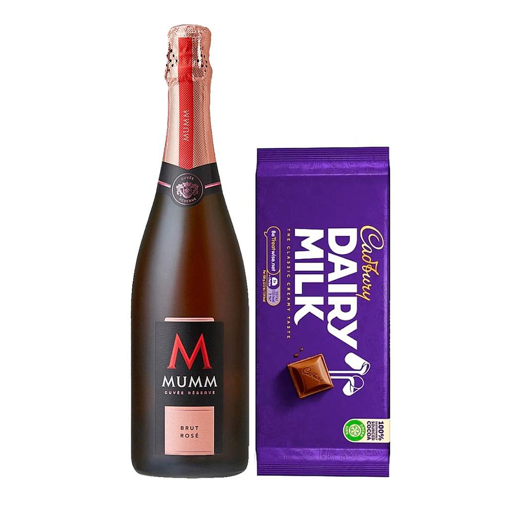 ESPUMOSO MUMM BRUT ROSE 750 ML + CHOCOLATE CADBURY DAIRY MILK 180 GRAMOS DE OBSEQUIO