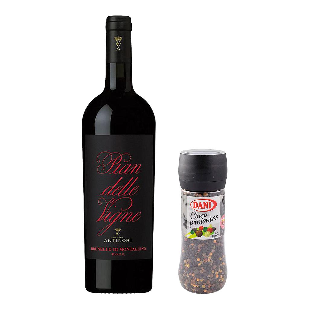 VINO ANTINORI PIAN DELLE VIGNE BRUNELLO DI MONTALCINO 2018 750 ML + MOLINILLO DANI 5 PIMIENTAS 180 GRAMOS DE OBSEQUIO
