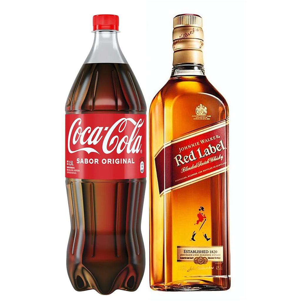 WHISKY ESCOCES JOHNNIE WALKER RED LABEL 1 LITRO + COCA COLA 1.5 LITROS