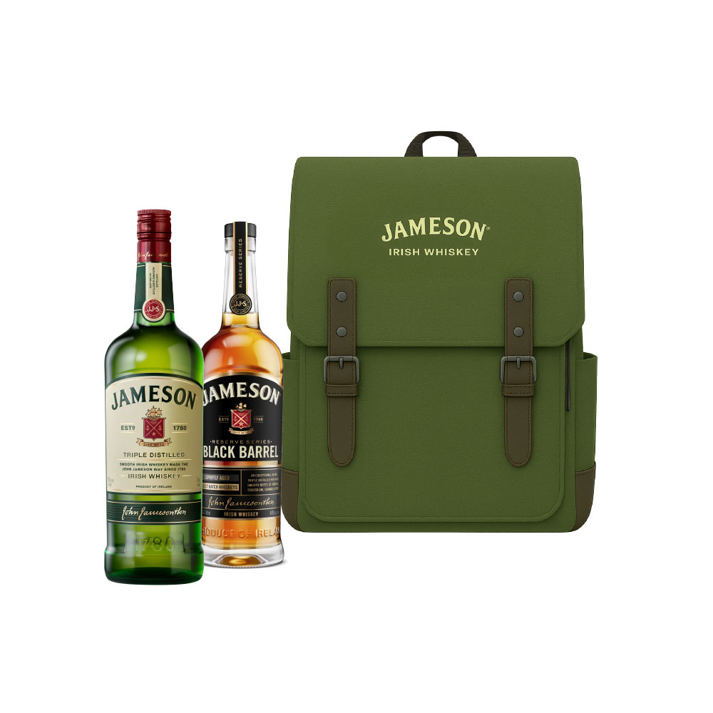 WHISKEY IRLANDES JAMESON 1 LT + BLACK BARREL 750 ML + MOCHILA  DE OBSEQUIO