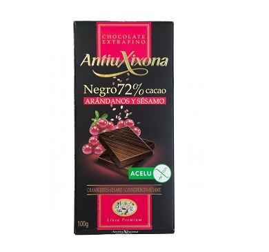 [180] CHOCOLATE ANTIUXIXONA NEGRO CON ARANDANOS Y SESAMO