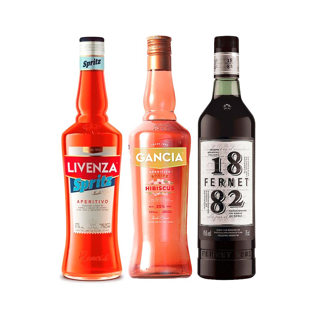 APERITIVO GANCIA LIVENZA SPRITZ 750 ML + APERITIVO GANCIA HIBISCUS SPRITZ 750 ML + FERNET 1882 DE OBSEQUIO