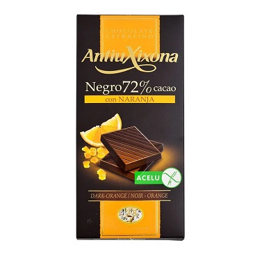 CHOCOLATE ANTIUXIXONA CHOCOLATE NEGRO 72% CON NARANJA 90 GRAMOS