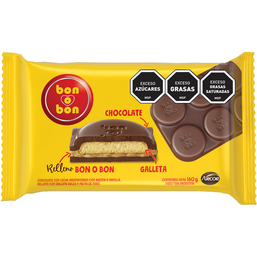 TABLETA CHOCOLATE BON O BON 160 GRAMOS