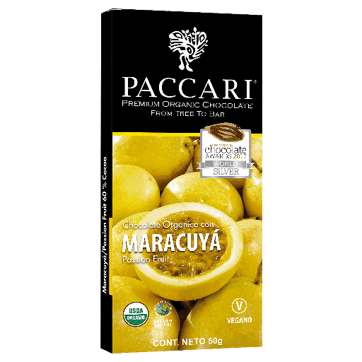 [35832] CHOCOLATE ORGANICO PACCARI SABOR MARACUYA 50 GRS.
