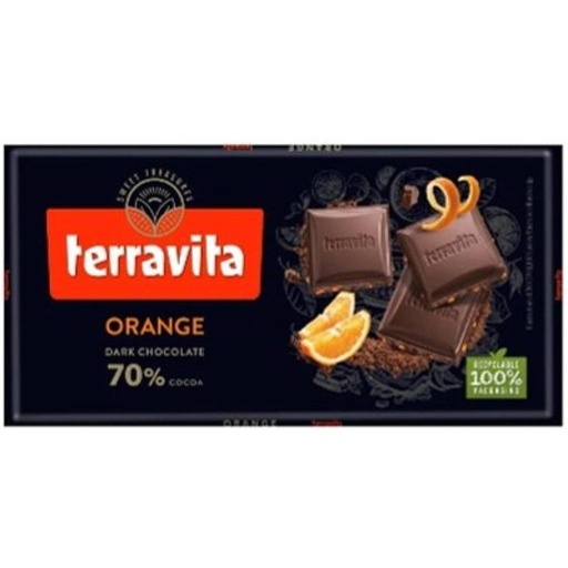 [33842] CHOCOLATE TERRAVITA EXTRA 70% CON NARANJA 90 GRAMOS