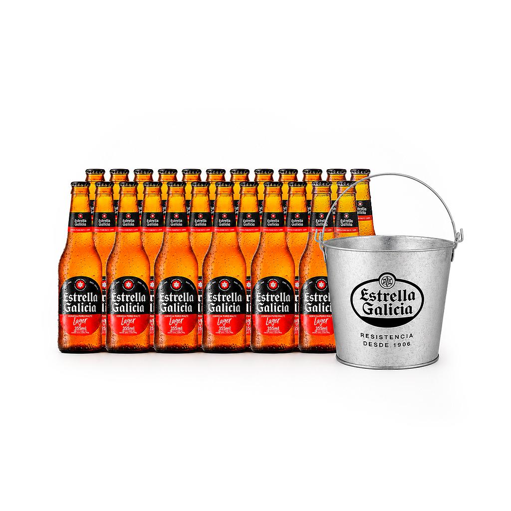 CERVEZA ESTRELLA GALICIA 355 ML X 24 + HIELERA OBSEQUIO