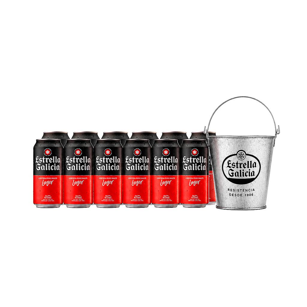 CERVEZA ESTRELLA GALICIA LATA 473 ML X 12 + HIELERA OBSEQUIO