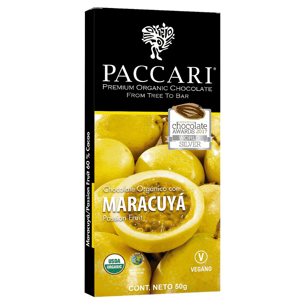 CHOCOLATE ORGANICO PACCARI SABOR MARACUYA 50 GRS.