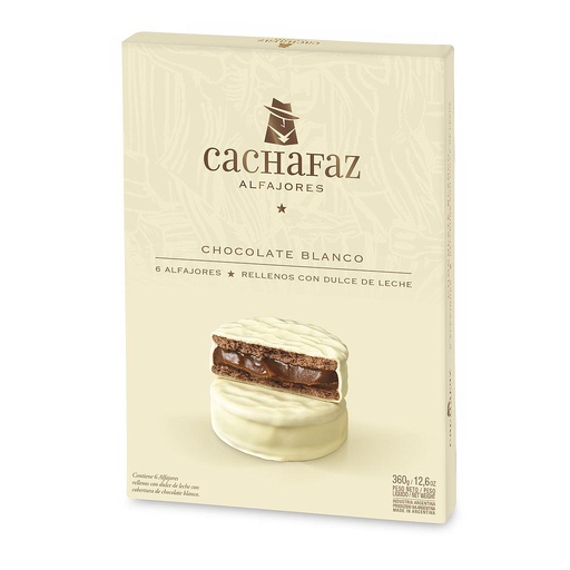 [32223] ESTUCHE CACHAFAZ ALFAJOR DE CHOCOLATE BLANCO X 6 UNIDADES 360 GRAMOS