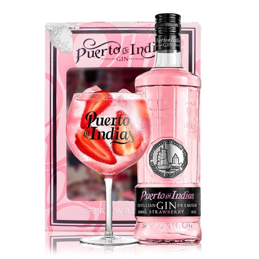 [4639] PACK GIN PUERTO DE INDIAS STRAWBERRY 700 ML + COPA