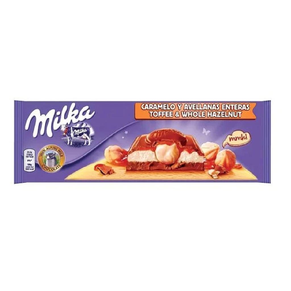 CHOCOLATE MILKA CARAMELO Y AVELLANA 300 GRAMOS