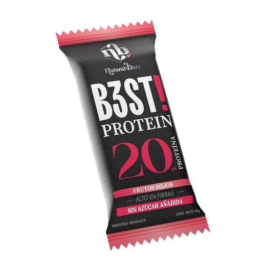 [34904] BARRA PROTEINA B3ST! NATURAL BARS FRUTOS ROJOS S/AZ AGREGADA 60 GRAMOS