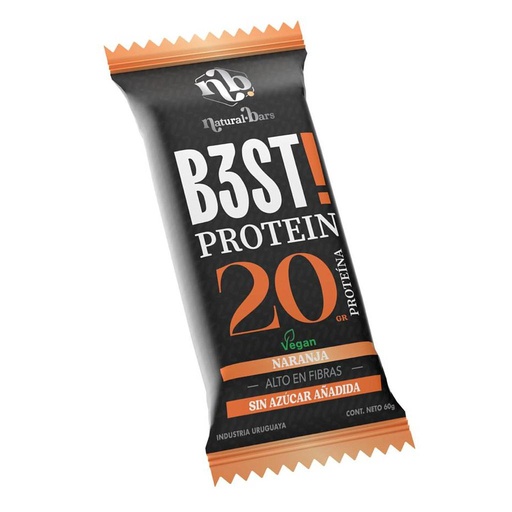 [34903] BARRA PROTEINA B3ST! NATURAL BARS NARANJA VEGANA S/AZ AGREGADA 60 GRAMOS