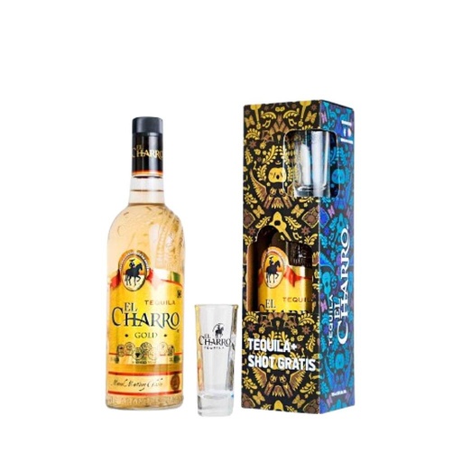 [34596] TEQUILA EL CHARRO GOLD MAS VASO SHOT 750 ML