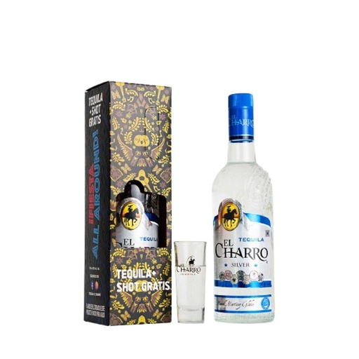 [34597] TEQUILA EL CHARRO SILVER  MAS VASO SHOT 750 ML