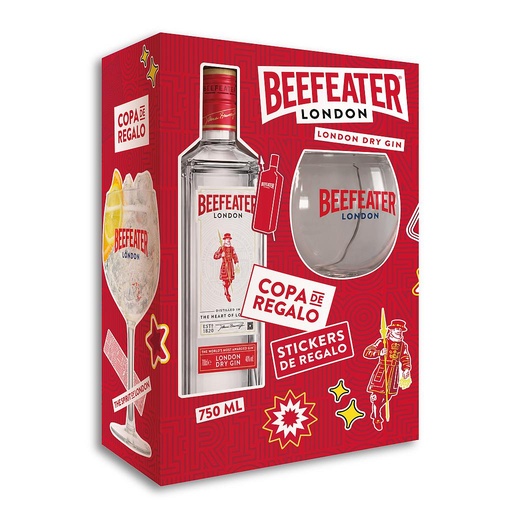 VAP GIN BEEFEATER DRY 750 ML + COPA + STICKERS OBSEQUIO