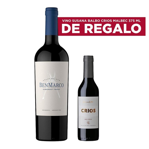 VINO BENMARCO CABERNET FRANC 750 ML + VINO SUSANA BALBO CRIOS MALBEC 375 ML DE OBSEQUIO