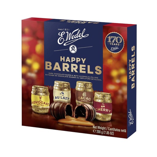 [3449] BOMBONERA E.WEDEL HAPPY BARRELS ALCOHOL 200 GRAMOS