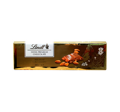 CHOCOLATE LINDT LECHE Y ALMENDRAS 300 GRAMOS