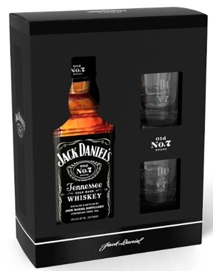 WHISKY AMERICANO JACK DANIEL'S 750 ML + VASOS