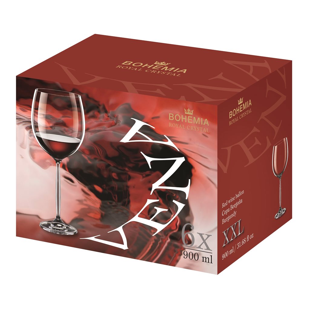SET 6 COPAS BURGUNDY VENA BOHEMIA 900 ML