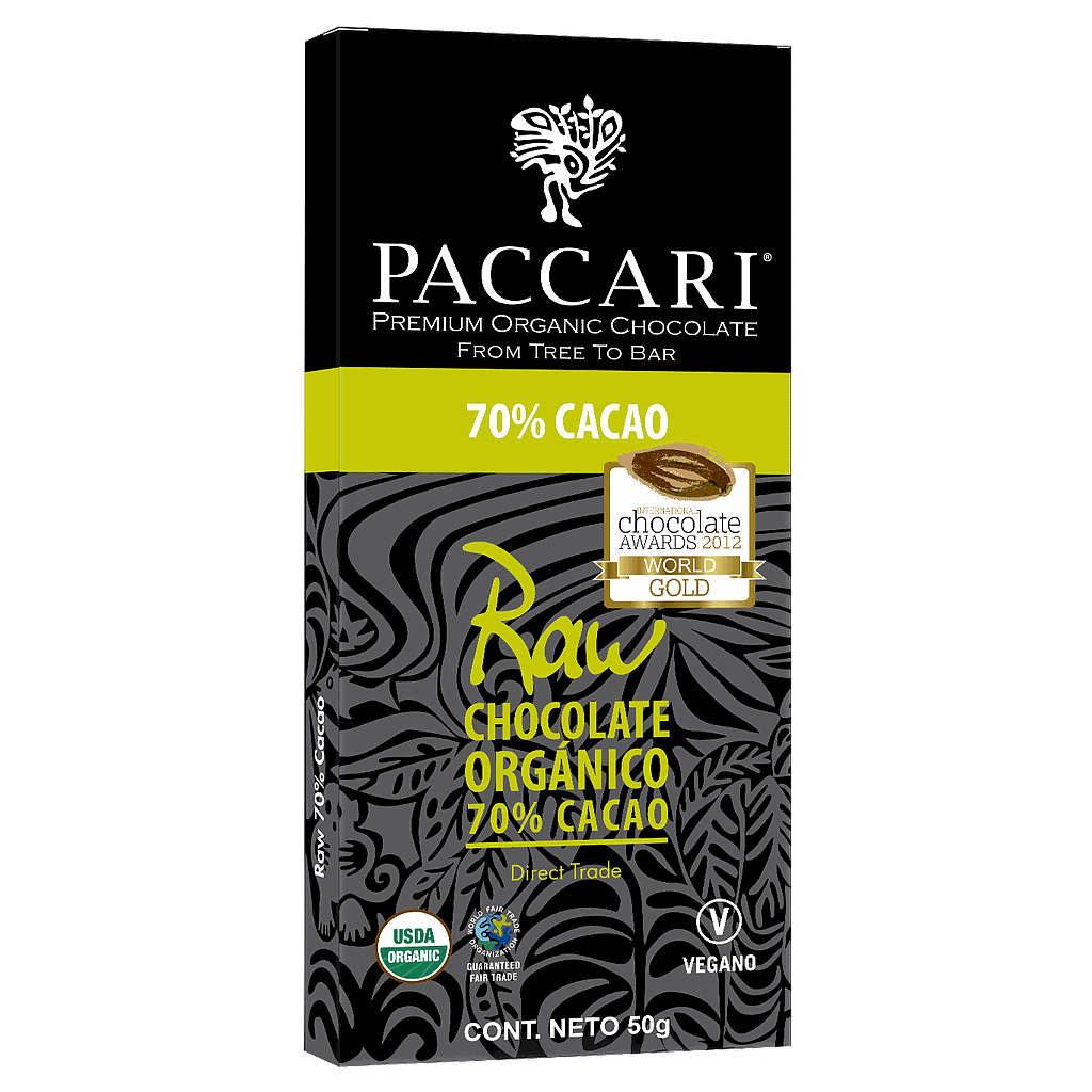 CHOCOLATE ORGANICO PACCARI CACAO 70% 50 GRS.